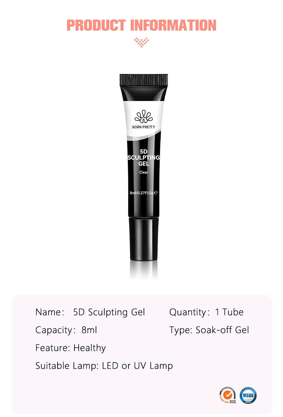BORN PRETTY 2Pcs/Set 8ml 5D Sculpting Gel with Solid Mirror Powder DIY Nail Embossing Gel for Painting Carving Nails