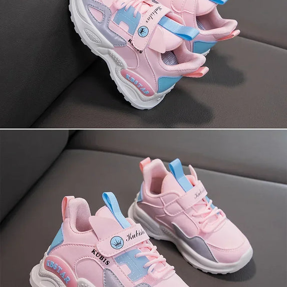 Kids Spring Sneakers Girls School Casual Shoes Outdoor Breathable Running Shoes Light Soft Tenis Pink Non-slip Children Shoes