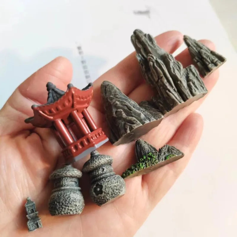 8 Pcs mixed/Japanese courtyard bridge/fairy garden gnome/moss terrarium home decor/crafts/bonsai/miniatures/figurine/diy