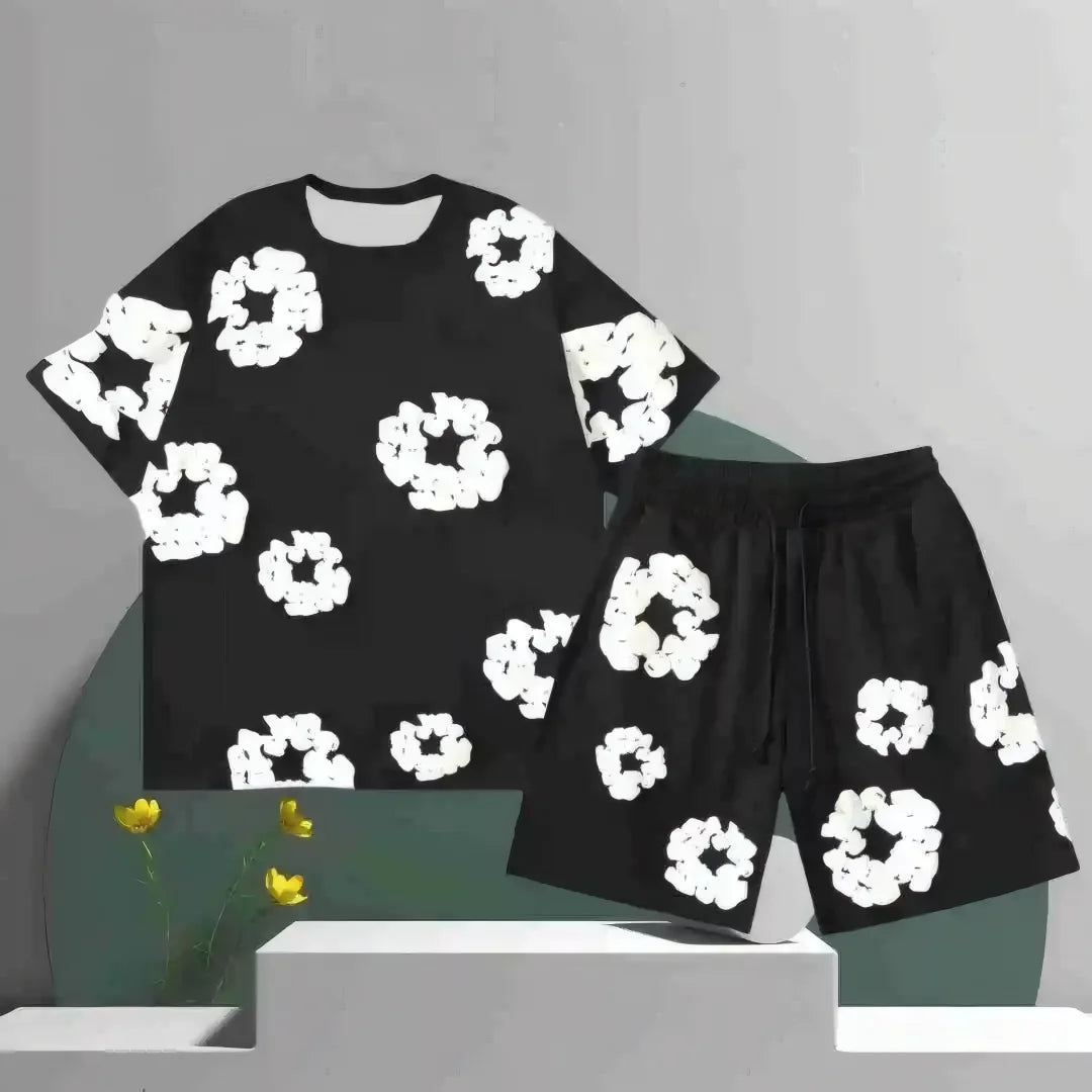 2025 hit casual and fashionable men's set Daily floral printed pattern polyester men's wear