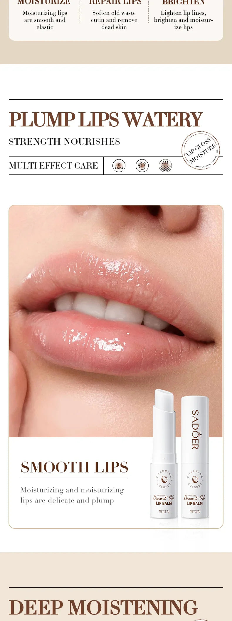 Coconut Lip Balm - Lasting Nourishment and Moisture for Men and Women - Daily Care Lip Balm