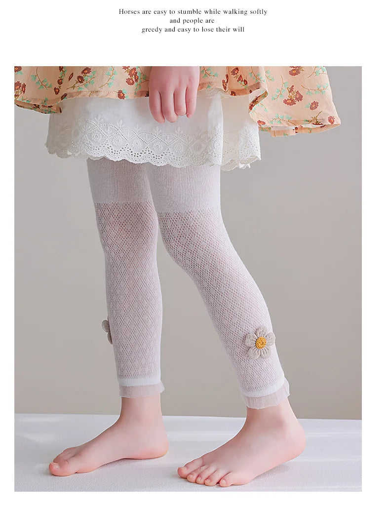 Girls Leggings Kids Hollow Out Pants Summer Children's Clothing Pencil Pants Flower Trousers Korean Style