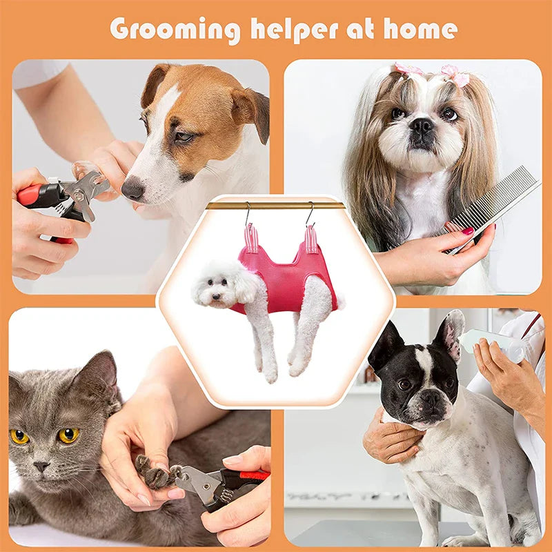 Pet Hammock Repairing Nail Auxiliary Holder Cat Dog Grooming Hammock Restraint Bag with 2 Hooks Cat Grooming Cleaning Holder