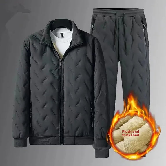 Men's Cotton Jacket Lamb Velvet Winter Loose Outerwear Fleece Lined Thick Warm Windproof Stand Collar Casual Jacket