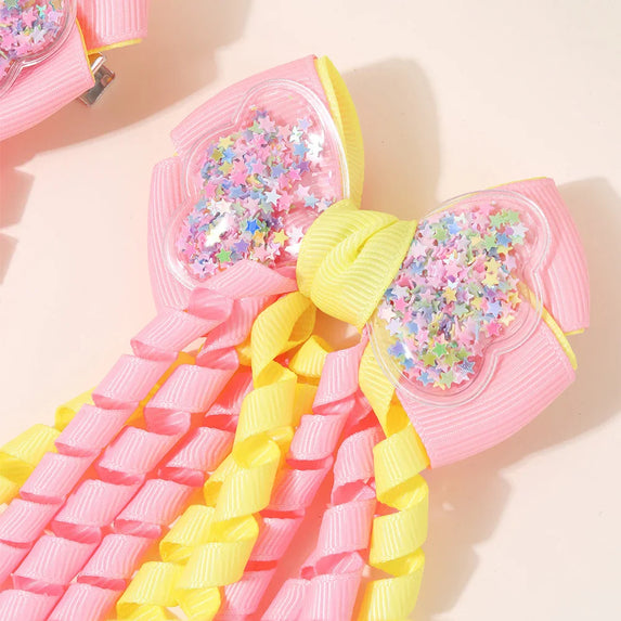 Sweet Unicorn Hair Clips For Girl Bow Barrette Cute Tassel Ribbon Curly Ponytail Hairpins Accessories