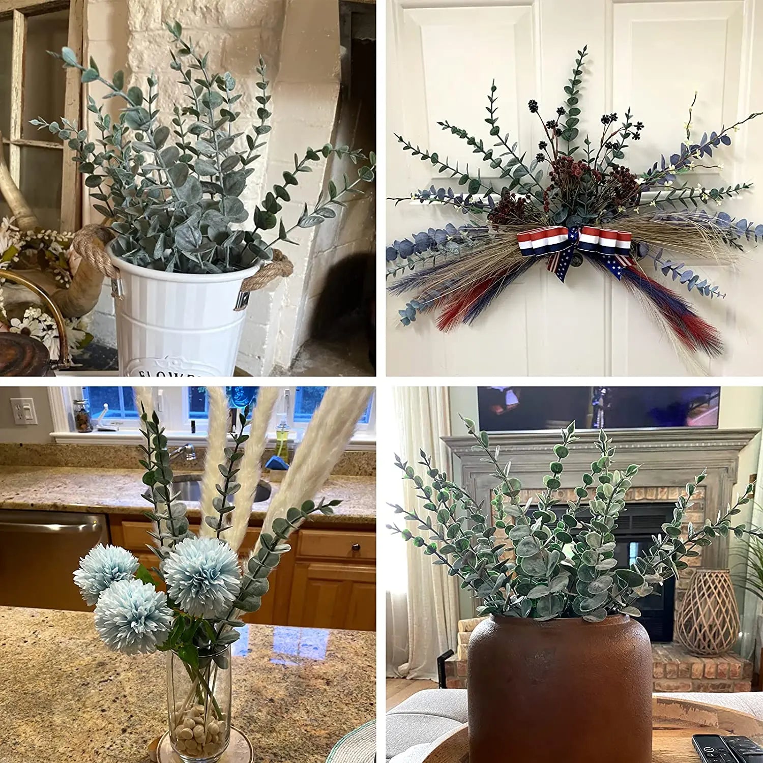 Yannew 12pcs Artificial Eucalyptus Stems Silver Dollar Greenery Fake Plants for Wedding Bouquet Floral Arrangement Home Decor