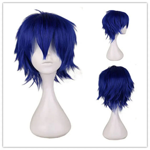 Universal Short Cosplay Wig Silver Red Pink Blonde Grass Green Black Straight Men's Wig for Halloween Cosplay Costume Party