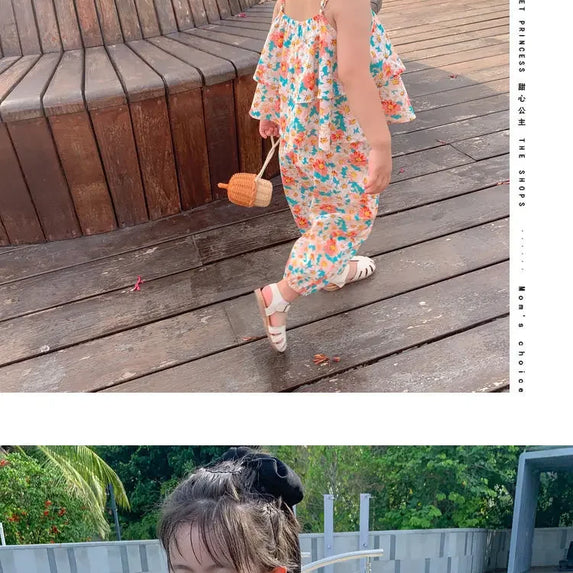 2024 Summer New baby Girls' Suits Cute Floral Vest And Anti-Mosquito Pants Children Clothing Sets Fashion Kids Outfit