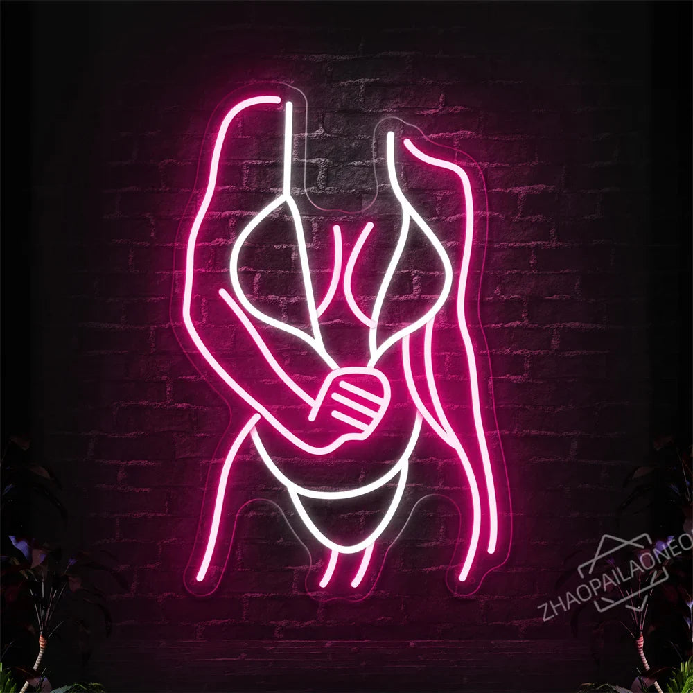 Sexy Lady Body Pink LED Neon Light Sign Wall Decor Dimmable LED Lights Bedroom Living Bar Club Decorations Game Room Party Gift