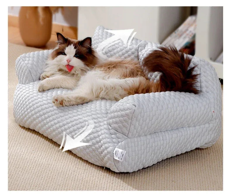Cat Summer Beds Pet Sofa Dog Nest Removable Washable Waterproof Breathable Ice Silk Soft Cat Bed Small Kitten House