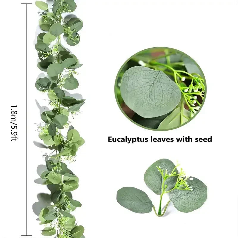 1pc Artificial Eucalyptus Leaves Greenery Garland Faux Plant Spring Vines with White Flowers Berries for Wedding Home Party Deco