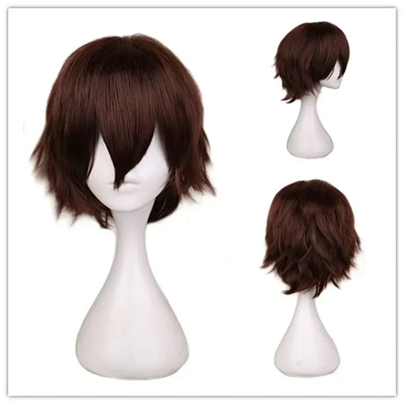 Universal Short Cosplay Wig Silver Red Pink Blonde Grass Green Black Straight Men's Wig for Halloween Cosplay Costume Party