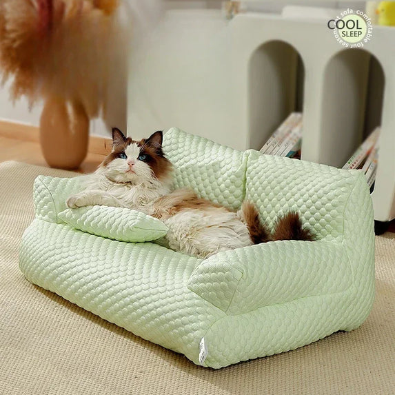 Cat Summer Beds Pet Sofa Dog Nest Removable Washable Waterproof Breathable Ice Silk Soft Cat Bed Small Kitten House