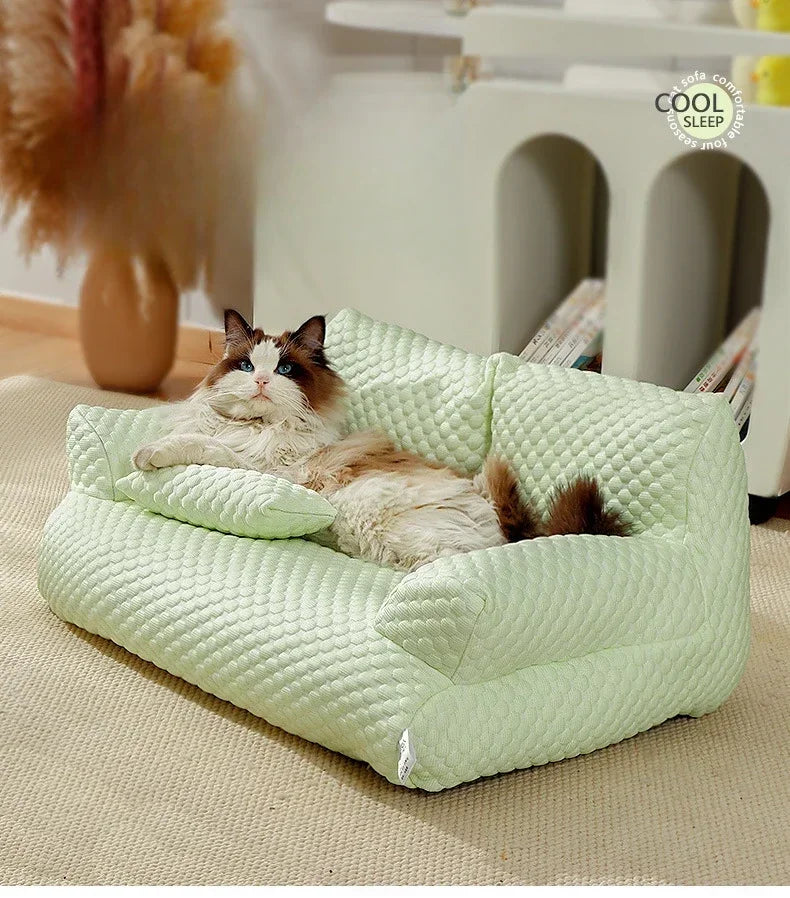 Cat Summer Beds Pet Sofa Dog Nest Removable Washable Waterproof Breathable Ice Silk Soft Cat Bed Small Kitten House