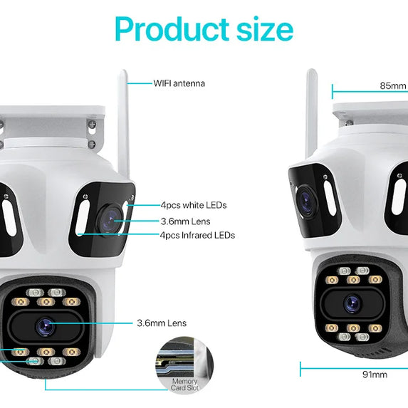Three Lens PTZ IP Camera Outdoor 6K HD Three Screen WiFi Security Camera Auto Tracking 4K Dual Len Wirelss CCTV Camera iCsee