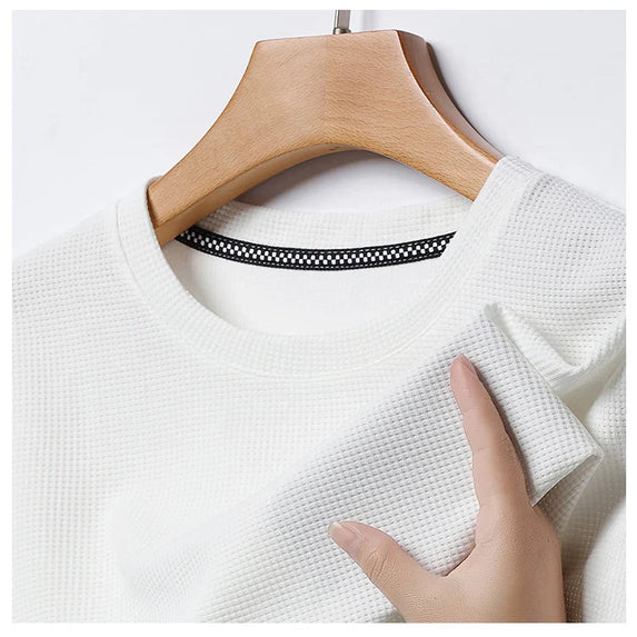New Summer Waffle Round Neck Short Sleeved T-shirt for Men's Short Sleeved Top
