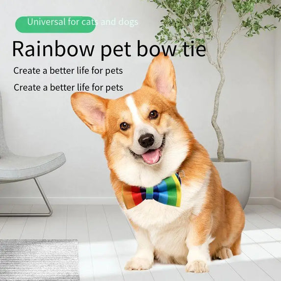 Hereyougo Pet Stylish Rainbow Bow Tie Cat Collar Breakaway Nylon with Pride Pattern Design for Pet Dogs and Cats