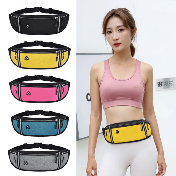 Running Waist Bag Lightweight Waterproof Reflective Strip Waist Fanny Pack Gym Sport Running Waist Pack Adjustable Elastic Strap