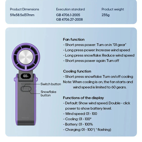 KINSCOTER Outdoor Foldable Portable Handheld Fan Mini Cooling Rechargeable 3600mAh 100-level Free Control High Speed Turbo Fan