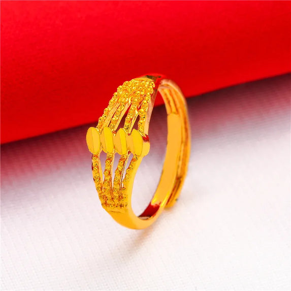 ANIID Ethiopia Dubai Flower Gold Color Arab Rings Resizable For Women Wedding Jewelry African Party Gift Nigerian Jewellery