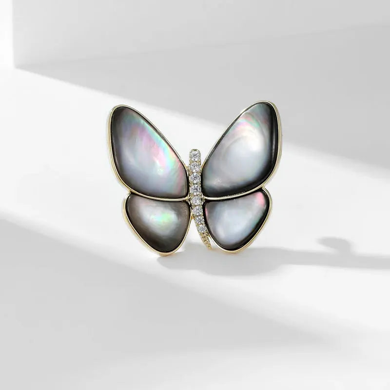 Luxury Pearl Shell Earring Ring Brooch Jewelry Set, Natural Stone Ring & Flower Earring,Women's Elegant Clothing Decoration Gift