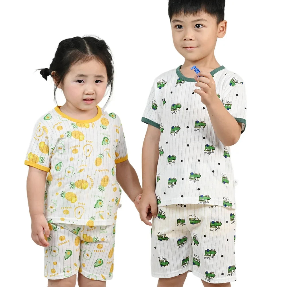 Children's Clothing Summer Boy Girl Home Sleepwear Sets Kids Cotton Short Sleeve T-Shirt Tops with Shorts Toddler Baby Pajamas