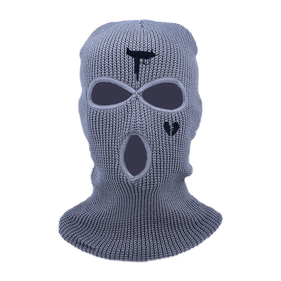 3Holes Winter Warm Unisex Balaclava Mask Hat Embroidery Full Face Mask Knitted Cycling Ski Snowboard Hat Cap Hip Hop Beanie Gift