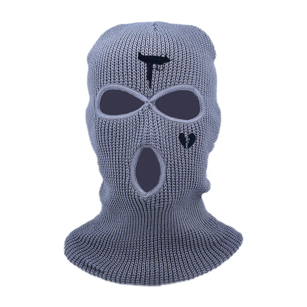 3Holes Winter Warm Unisex Balaclava Mask Hat Embroidery Full Face Mask Knitted Cycling Ski Snowboard Hat Cap Hip Hop Beanie Gift
