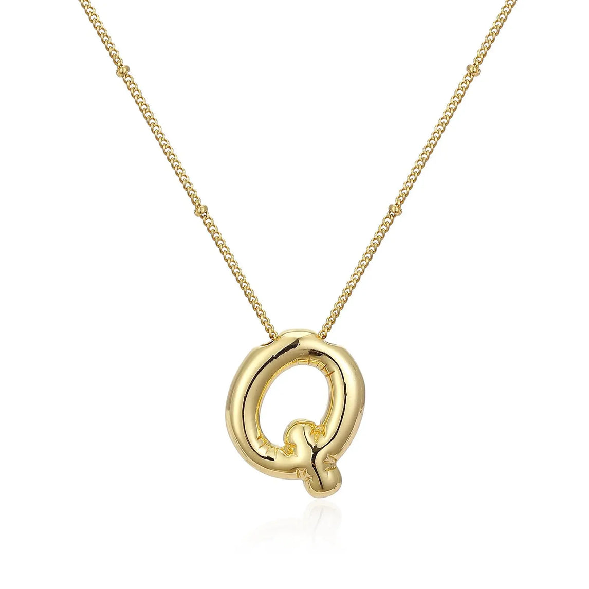 LATS Gold Plated Metal Chunky Alphabet Balloon Bubble Initial Letter Pendant Necklace for Women Men Boy Fashion Jewelry