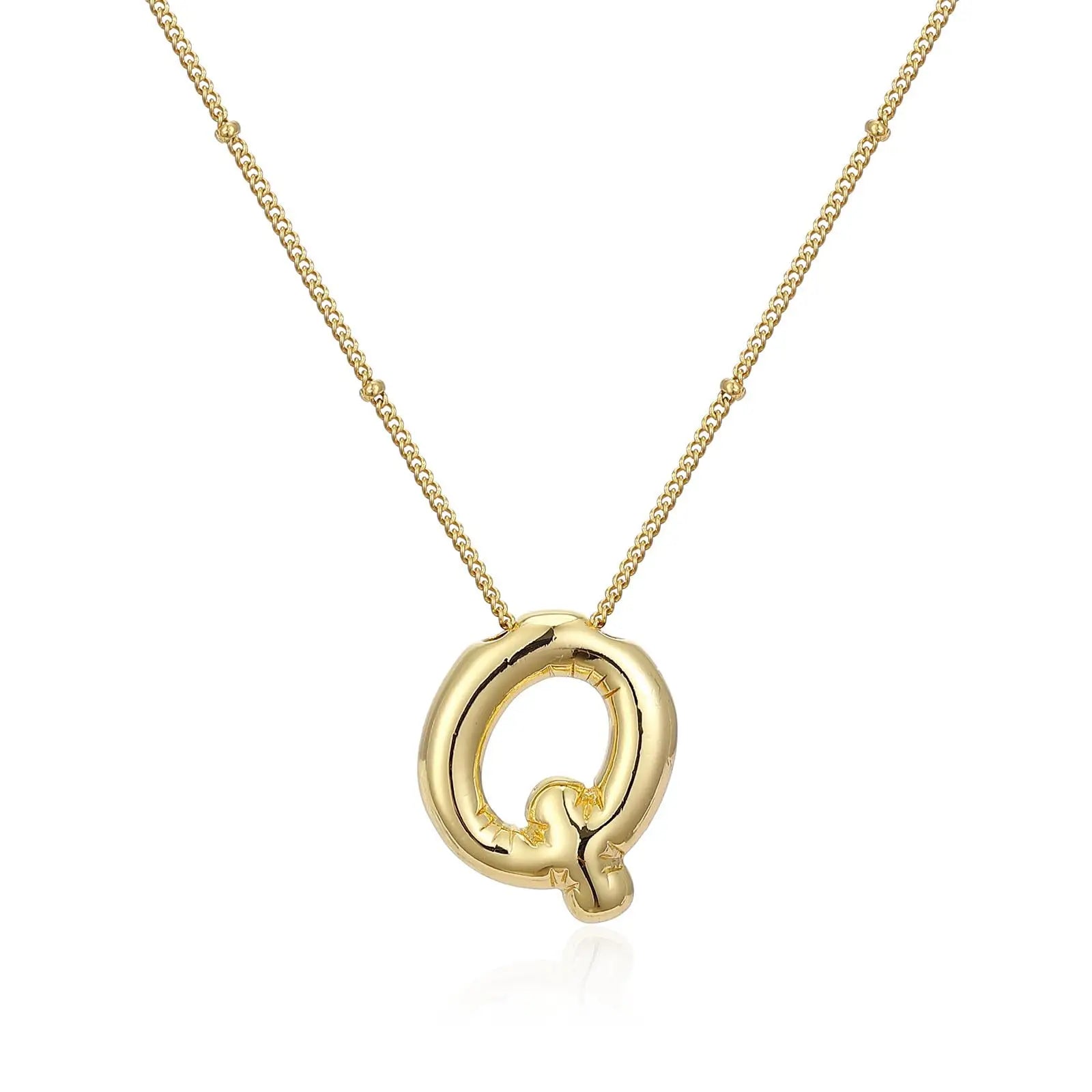 LATS Gold Plated Metal Chunky Alphabet Balloon Bubble Initial Letter Pendant Necklace for Women Men Boy Fashion Jewelry