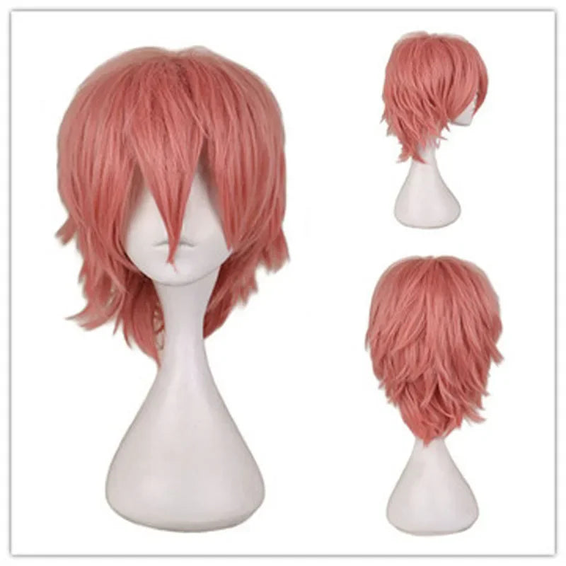 Universal Short Cosplay Wig Silver Red Pink Blonde Grass Green Black Straight Men's Wig for Halloween Cosplay Costume Party