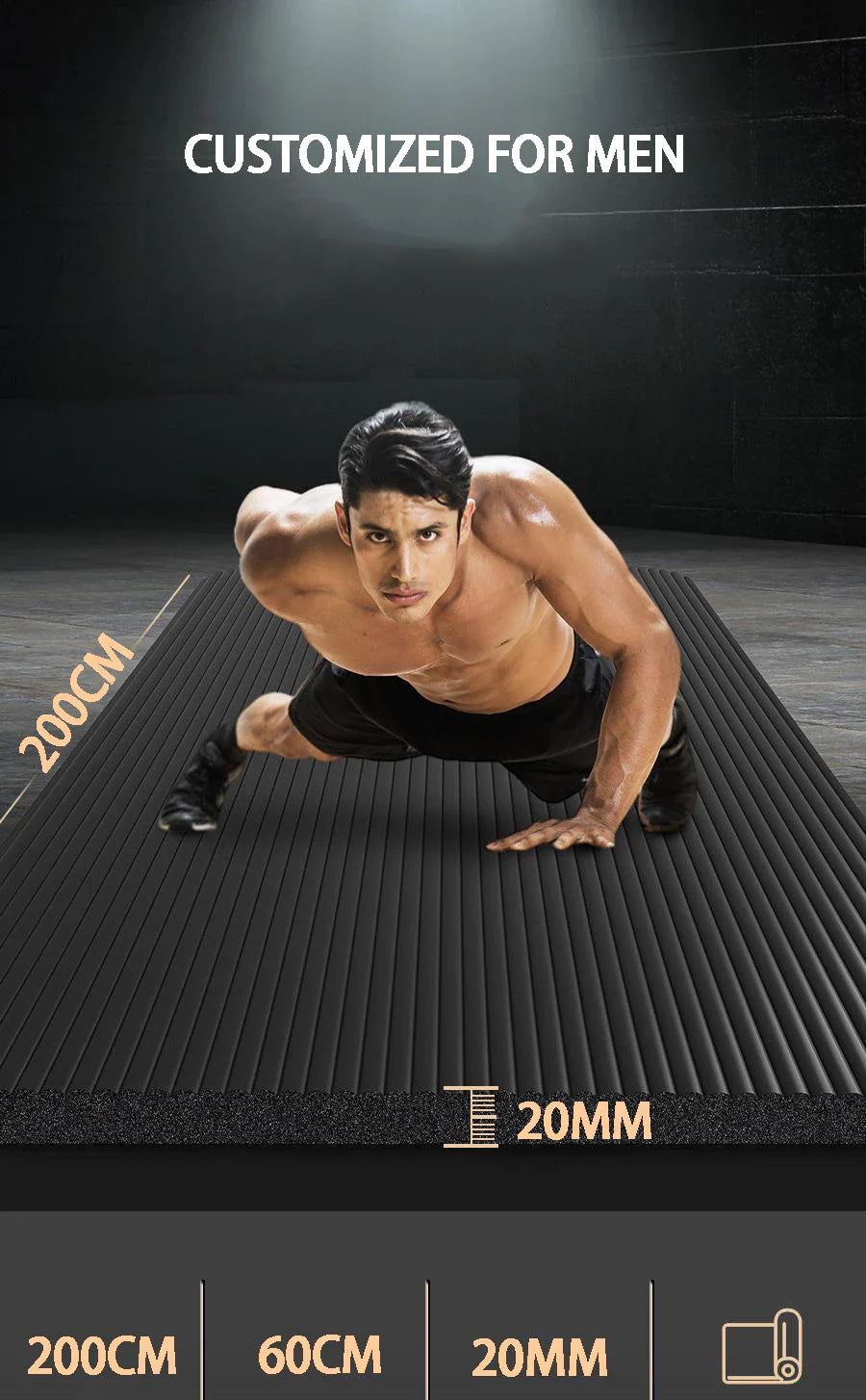 20mm Yoga Mat Extra Long and Thick Men's Specially Made High-quality Fitness Pilates Exercise and Health Fitness Mat