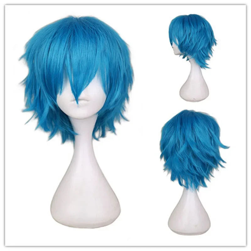 Universal Short Cosplay Wig Silver Red Pink Blonde Grass Green Black Straight Men's Wig for Halloween Cosplay Costume Party