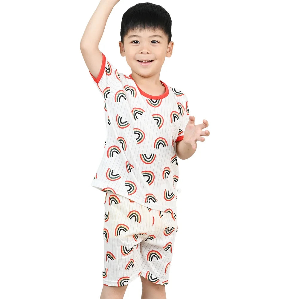 Children's Clothing Summer Boy Girl Home Sleepwear Sets Kids Cotton Short Sleeve T-Shirt Tops with Shorts Toddler Baby Pajamas