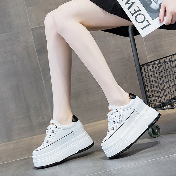 Fujin 9cm Cow Suede Genuine Leather Women Vulcanized Shoes Platform Wedge Skate Boarding High Brand Heels Casual Summer Shoes