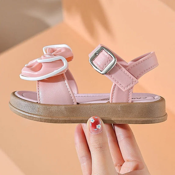 Girls Baby Bow Sandals Summer New Versatile Anti Slip Outdoor Student Princess Sandals Sweet Fashion Summer Kids Beach Sandals