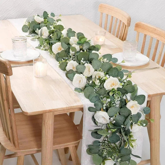 Artificial Eucalyptus Leaves Greenery Garland Faux Plant Spring Vines with White Flowers Berries for Wedding Home Party Decor