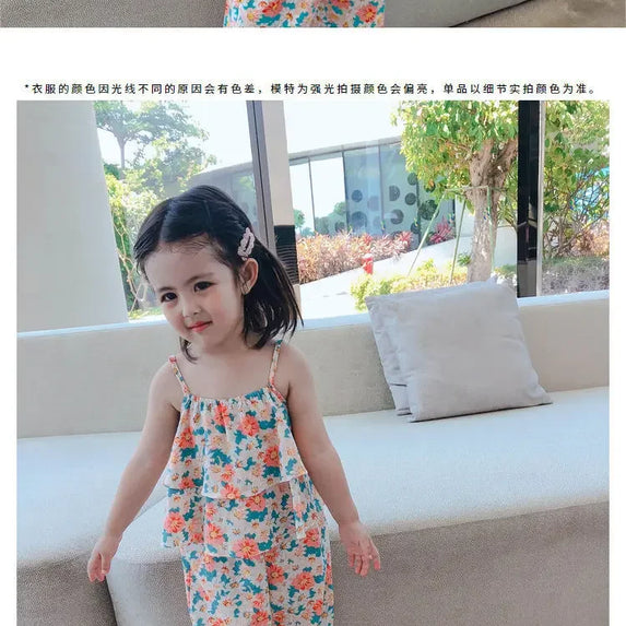 2024 Summer New baby Girls' Suits Cute Floral Vest And Anti-Mosquito Pants Children Clothing Sets Fashion Kids Outfit