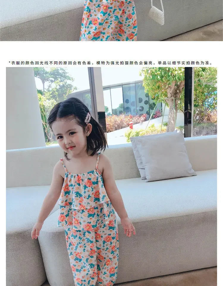 2024 Summer New baby Girls' Suits Cute Floral Vest And Anti-Mosquito Pants Children Clothing Sets Fashion Kids Outfit