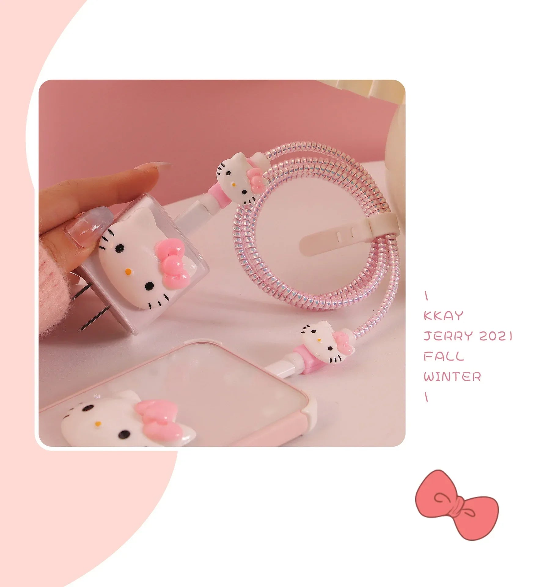 Hello Kitty Sanrio Anime Anti Breaking Apple Data Cable Protective Case Mobile Phone 18/20W Charger Winding Rope Decorative Gift