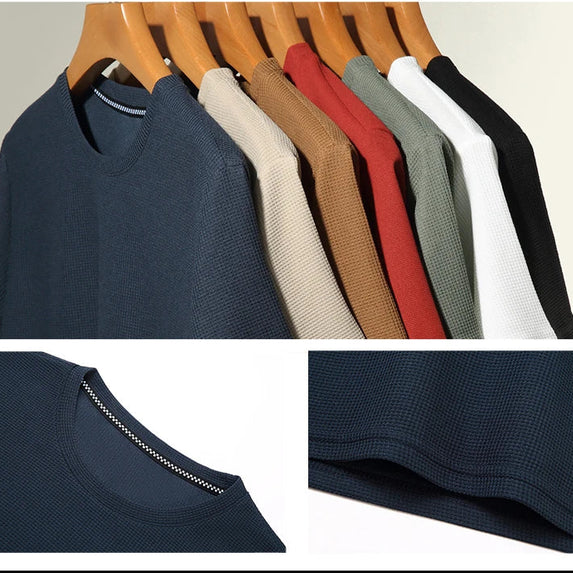 New Summer Waffle Round Neck Short Sleeved T-shirt for Men's Short Sleeved Top