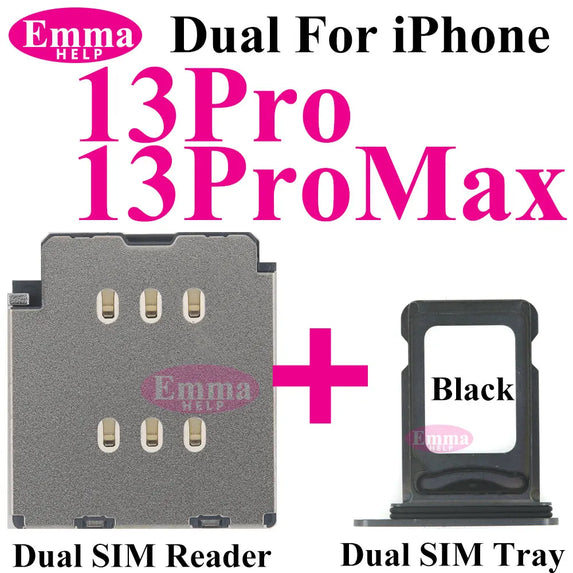 EmmaHelp 1set Dual Sim Card Reader Connector Flex Cable + Tray Slot Holder Adapter for iPhone 11 12 13 14 15 Pro Max XR XSMax
