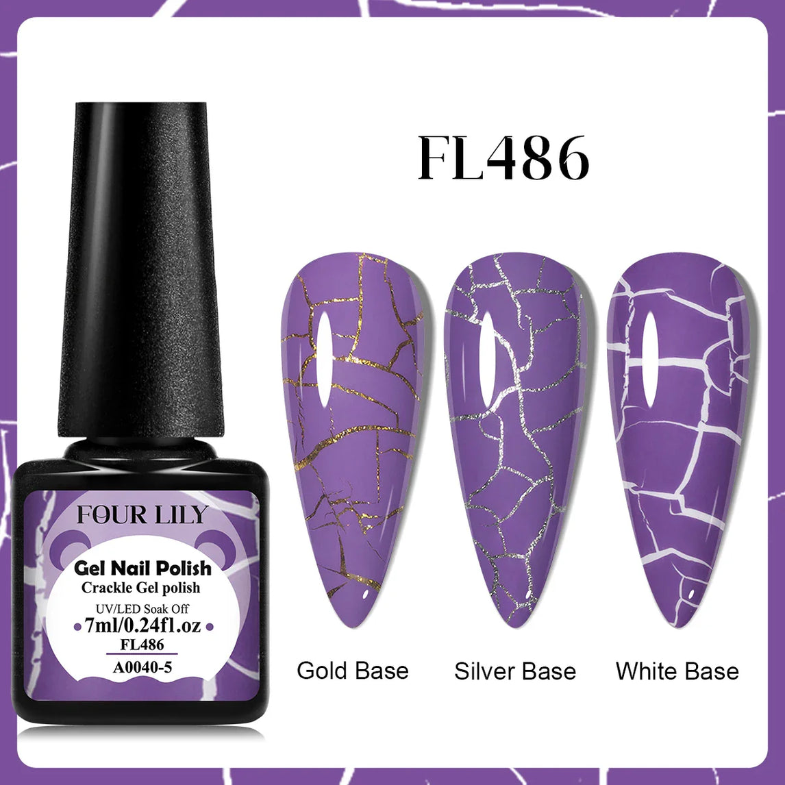 Four Lily 7ml Crackle Gel Nail Polish Hybrid Natural Dry DIY Nail Art Cracking Gel Polish Semi Permanent Soak Off Varnish Design