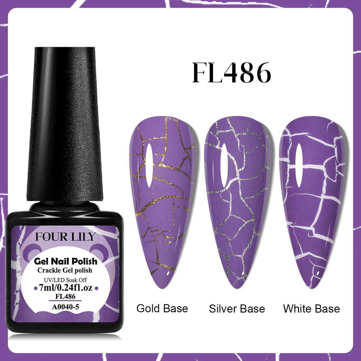 Four Lily 7ml Crackle Gel Nail Polish Hybrid Natural Dry DIY Nail Art Cracking Gel Polish Semi Permanent Soak Off Varnish Design