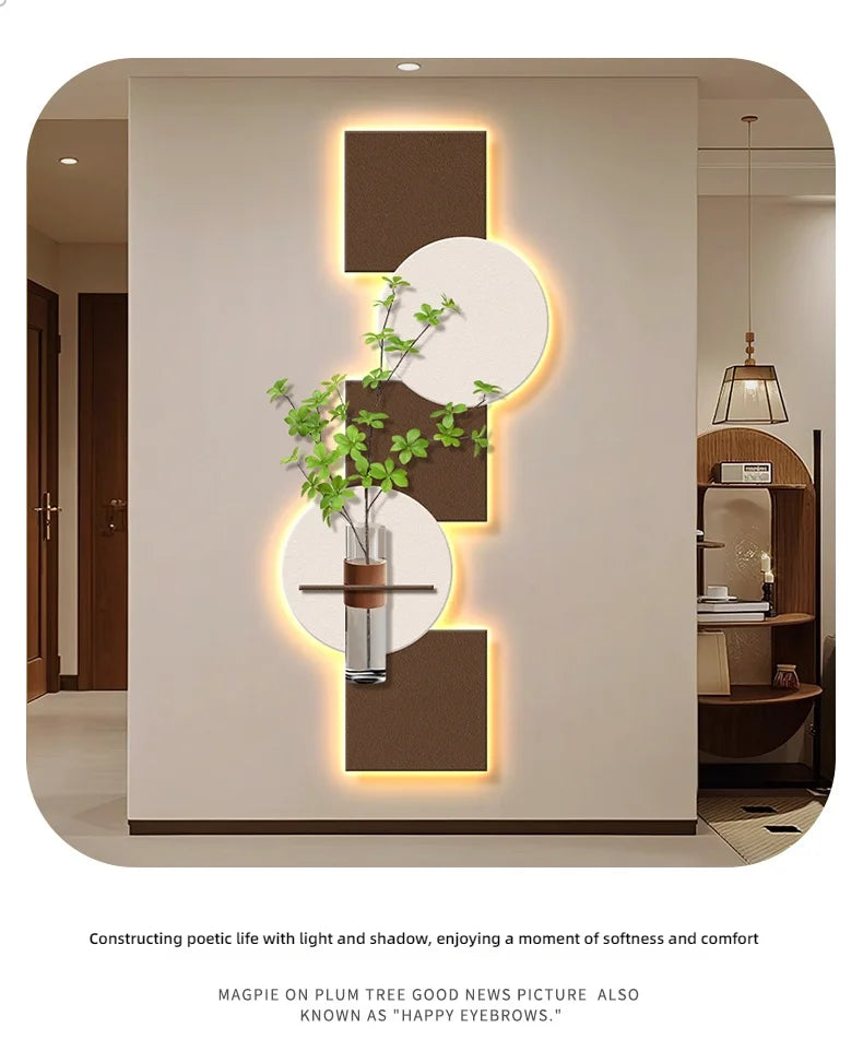 Modern Hydroponics Green Plants LED Decorative Paintings Home Decor Living Room Bedroom Entrance Hallway Sandstone Mural Lights