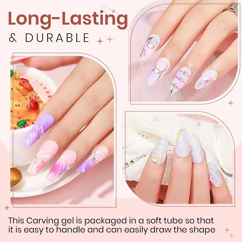 BORN PRETTY 2Pcs/Set 8ml 5D Sculpting Gel with Solid Mirror Powder DIY Nail Embossing Gel for Painting Carving Nails