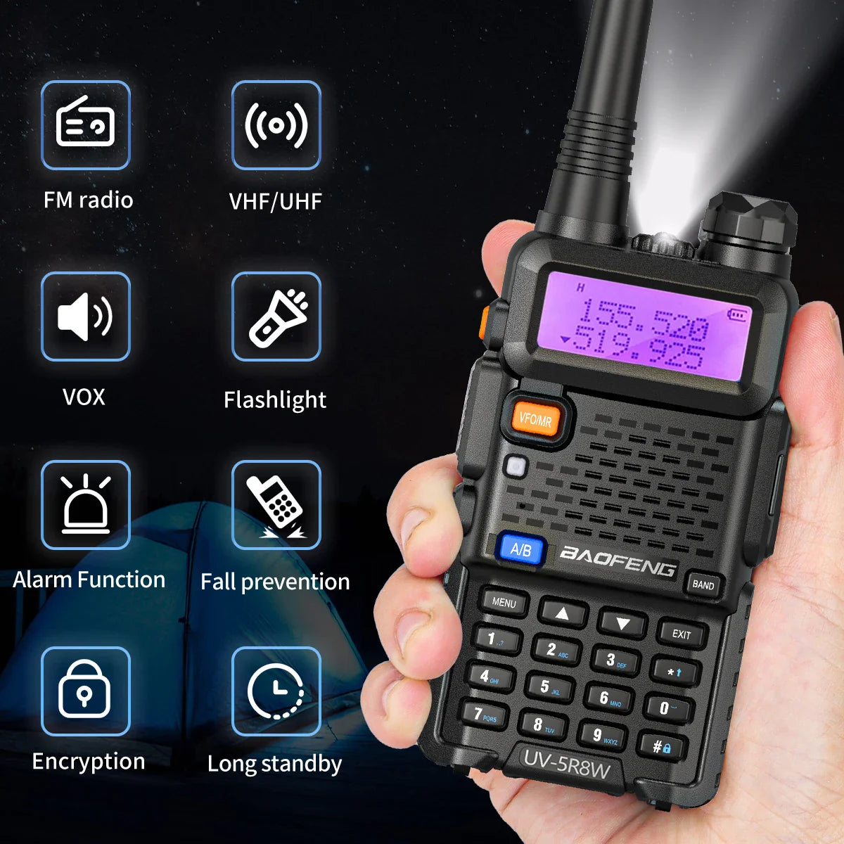 Baofeng Walkie Talkie UV 5R 5W 8W Dual Band Ham Two Way Radio Vhf Uhf FM Radio Handheld Transceiver Hunting 16KM