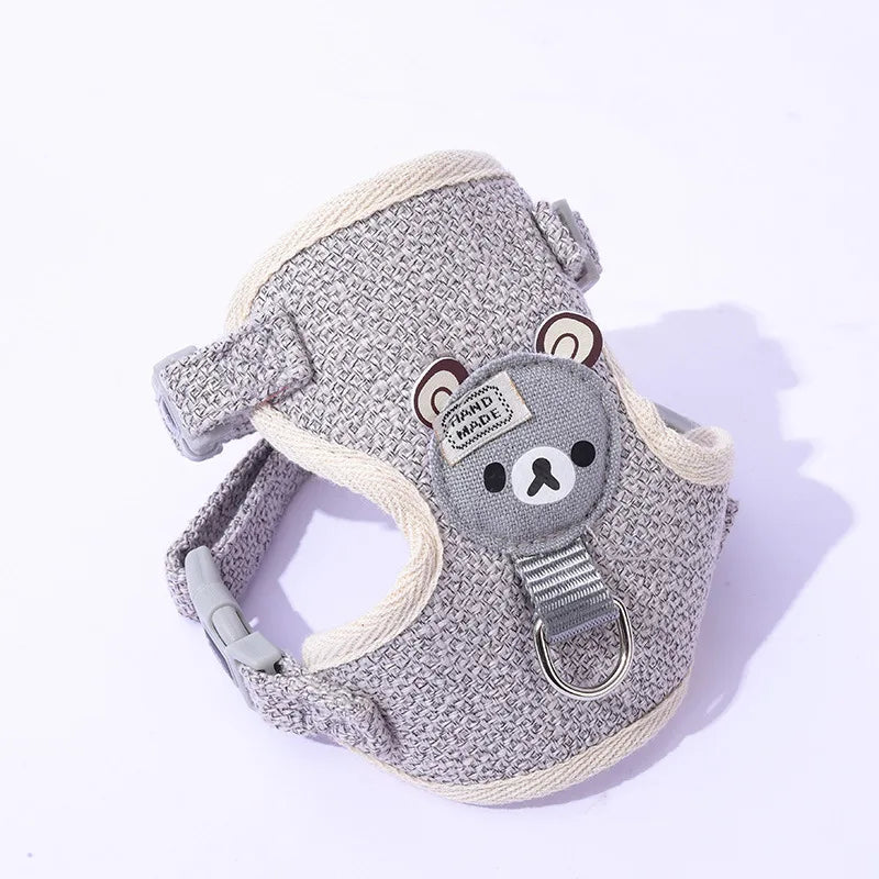 Adjustable Bear Decoration Dog Vest Chest Harness Breathable Pet Cat Harness Leash Set Teddy Small Dog Walking Rope