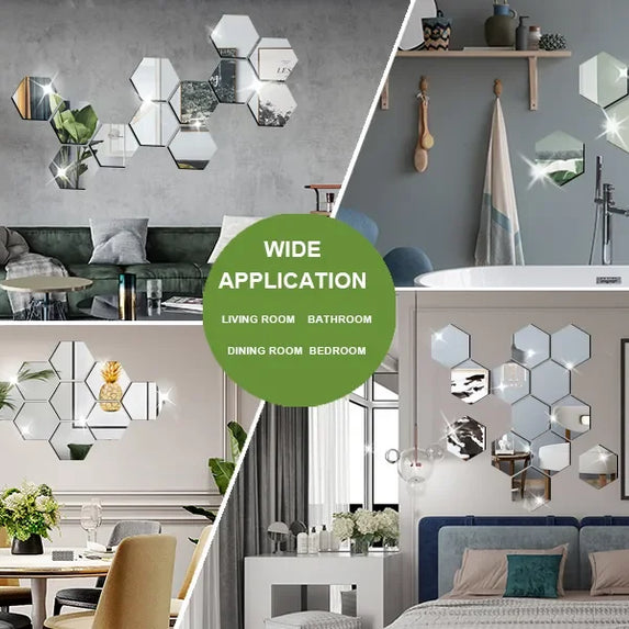 6/12pcs 3D Hexagon Mirror Wall Sticker Rose Gold DIY TV Background Living Room Stickers Wall Decor Bedroom Bathroom Home Decor