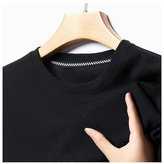 New Summer Waffle Round Neck Short Sleeved T-shirt for Men's Short Sleeved Top